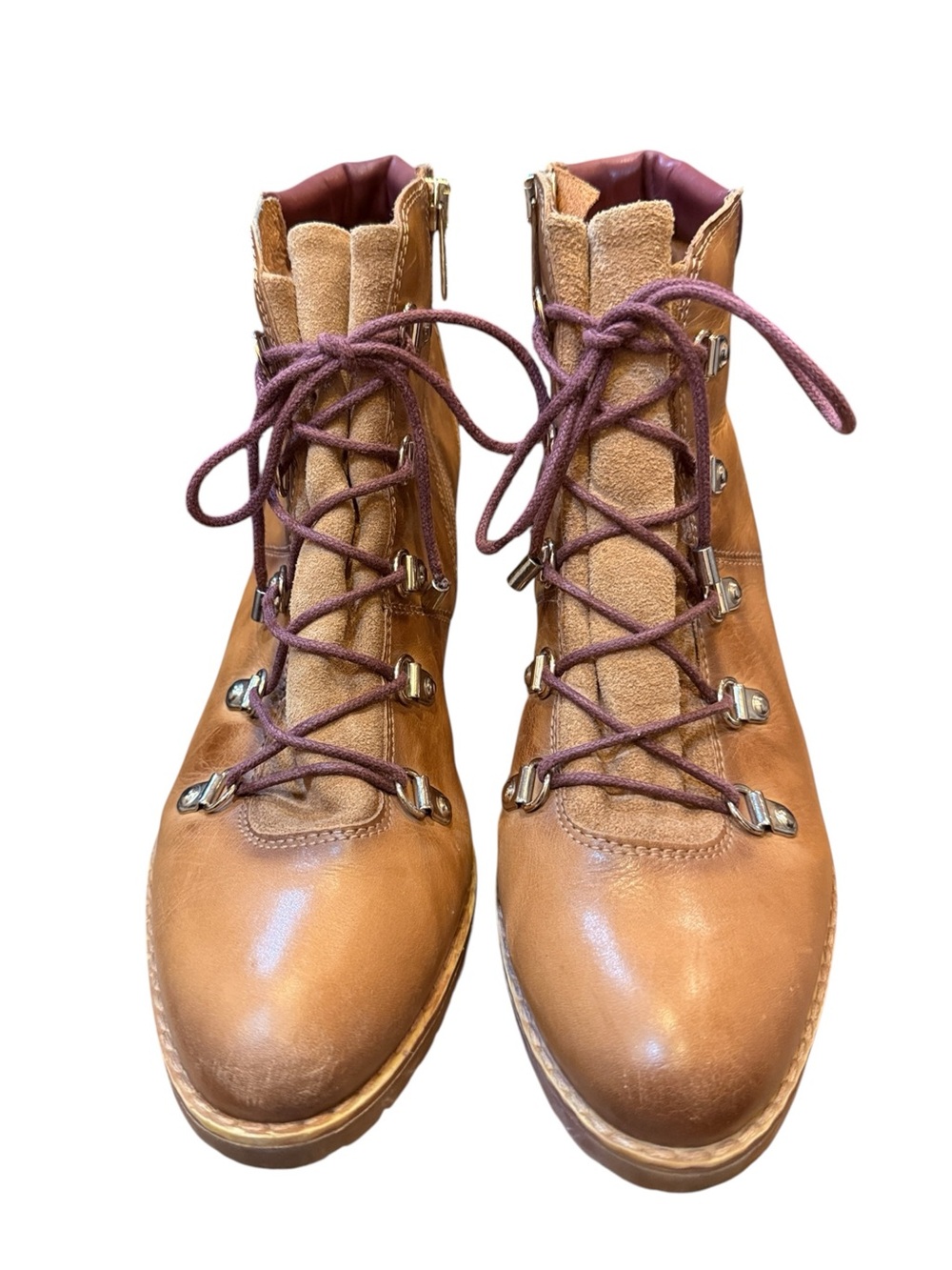 Pikolinos Women’s Tan Leather Chunky Lace-Up Hiking Style Boot Heels Sz 40